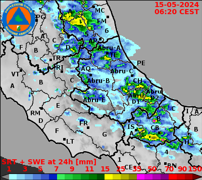 Precipitazione cumulata a 24 ore Abruzzo